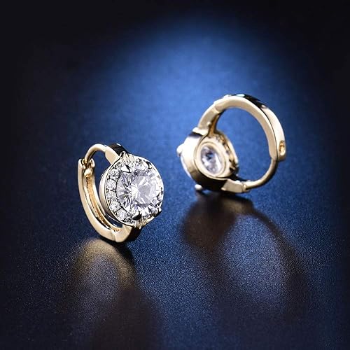 Miniatura 4 de GULICX Joyería de moda Oro Tono Oval Cristal Blanco Encantador Real Pendientes De Aro, Cristal, Circonia cúbica