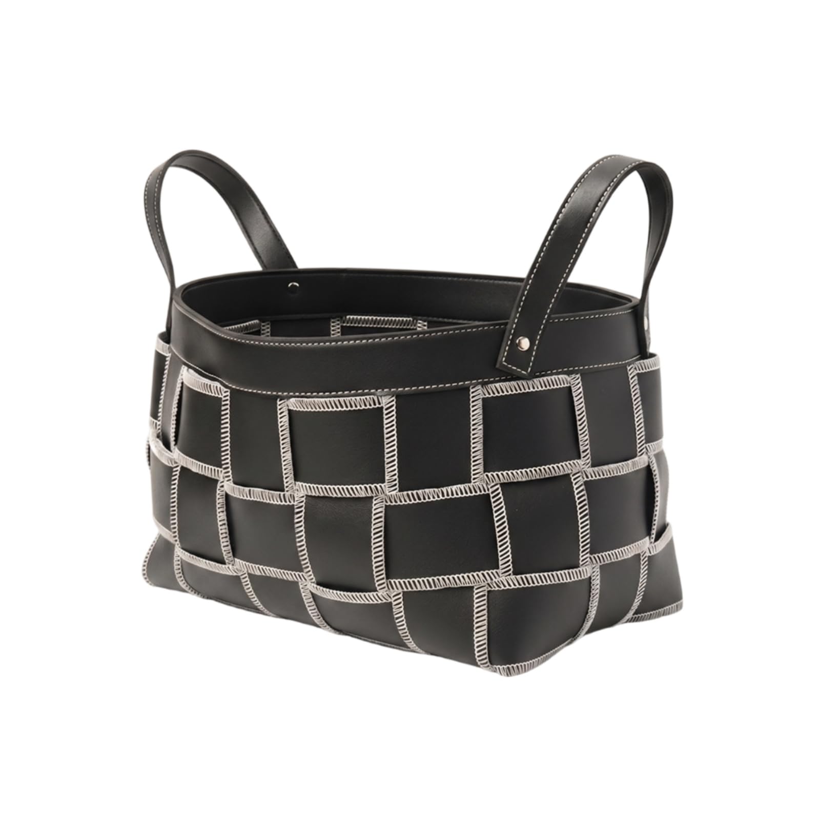 Aufbewahrungskorb Wäschekorb Korb Organizer Tragekorb aus PU mit Flechtoptik Und Kontrastnähten Offene Obenform für Wäsche Handtücher Spielsachen für, Braun, Klein