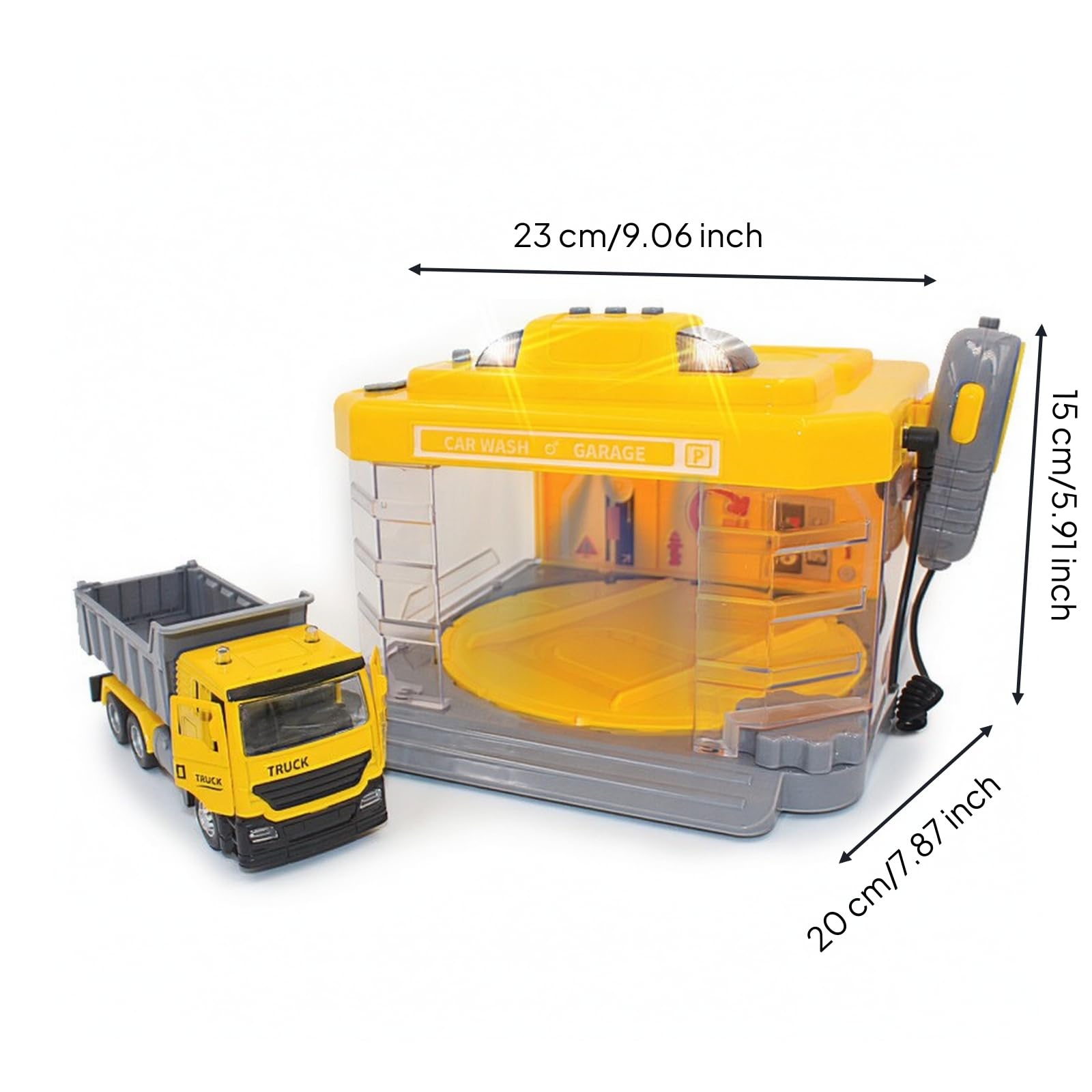 MagiDeal Autolavaggio Giocattolo per Bambini Playset Officina Veicolo in Lega Auto Camion Lavaggio Realistico con Nebbia Luci, Stazione Di Ingegneria Con Dumper