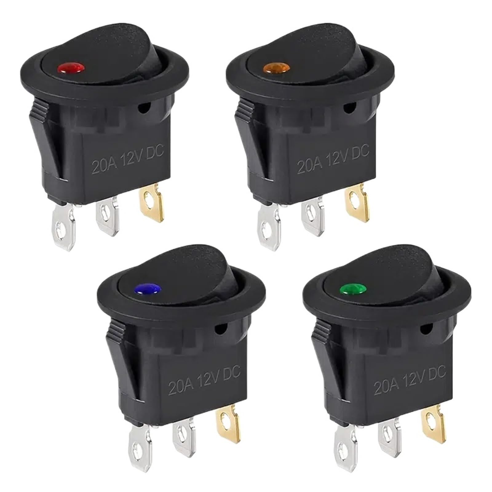 4 szt. okrągły przełącznik kołyskowy wodoodporny DC 12 V 20 A SPST włącznik/wyłącznik 3 piny (4 szt. niebieski)