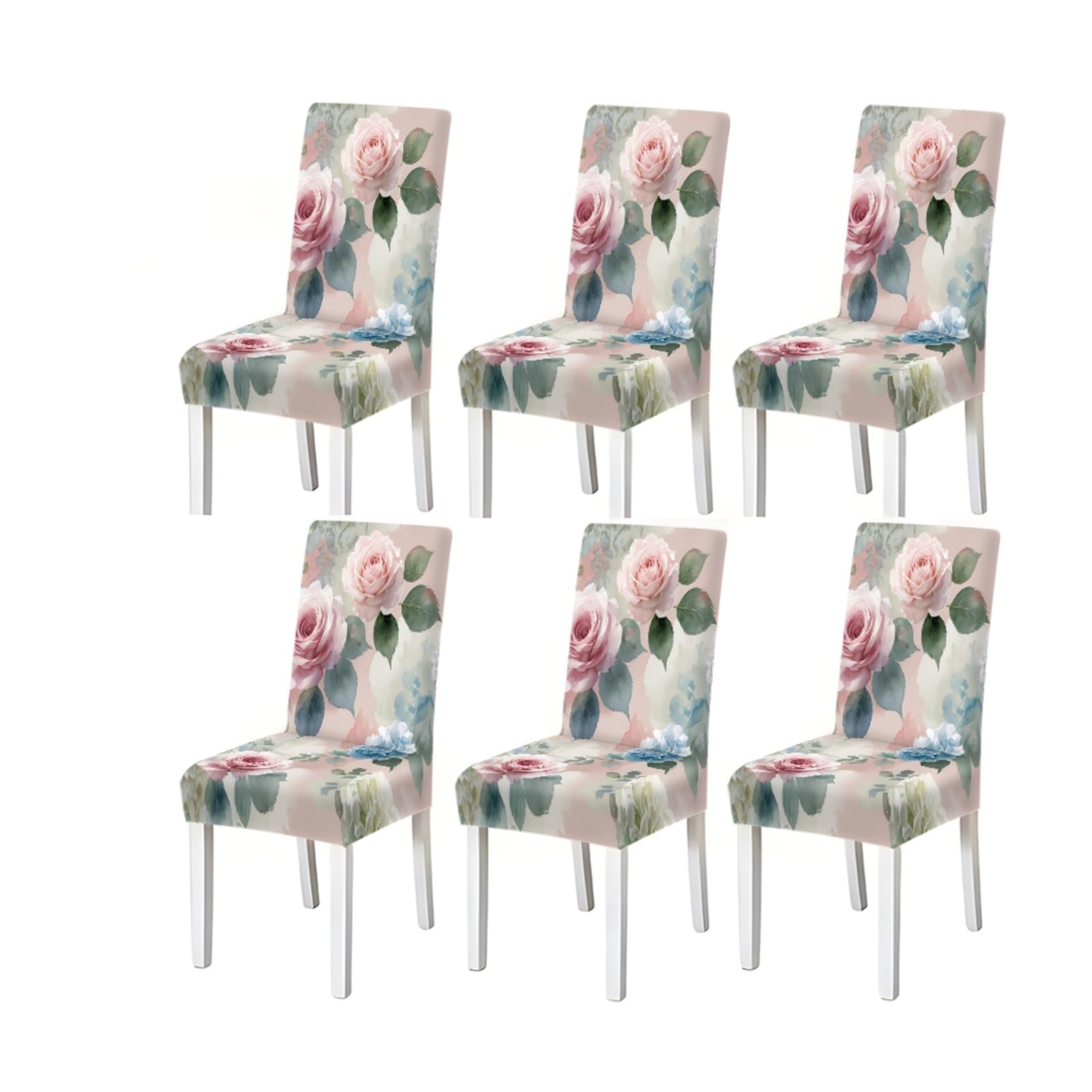 BOSUYBN Blush Pink Watercolor Rose Floral Print Dining Chair Covers, Stretch Slipcovers For Home Kitchen Dining Room Party, 2/4/6PCS Furniture Protectors for Home Dining Room(6PCSChair cover)