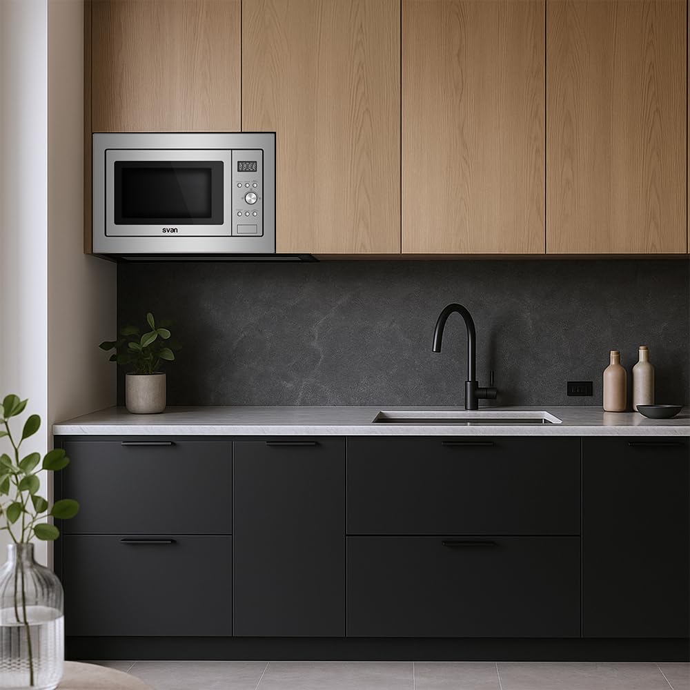 Svan Microondas 20 Litros con Grill Inox SMWI2701DGX. 700W, Grill 1000W, 8 Programas, Modo Descongelación, Revestimiento Interior, Fácil Limpieza, Temporizador 95min.