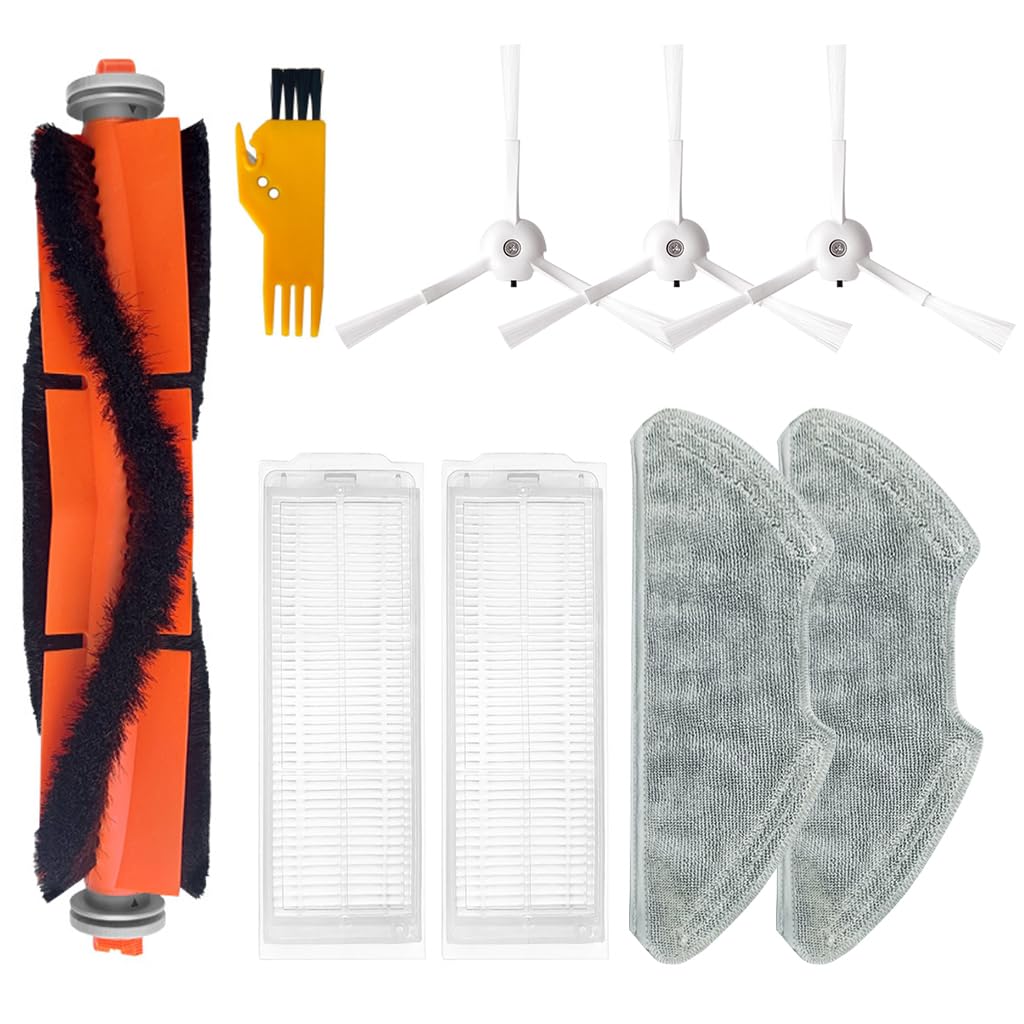 HASTHIP® 9Pcs Replacement Parts for Mi Robot Vacuum Mop 2i & 2 Pro, Spare Accessories with 1 Main Brush, 3 Side Brushes, 2 Mop Cloth, 2 Filters, 1 Cleaning Brush - Cleaning Tools