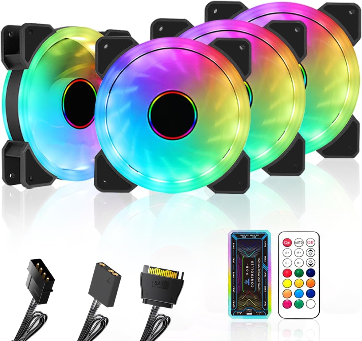 Cestbella 120mm RGB Case Fan, 4 Pack Computer Cooling Fan 4 Pin Silent PC Cooler with Multi Color Lighting 1200PRM 38CFM Case Single Fan PWM Hydraulic Bearing CPU Fan with Controller 3 Ports Cables