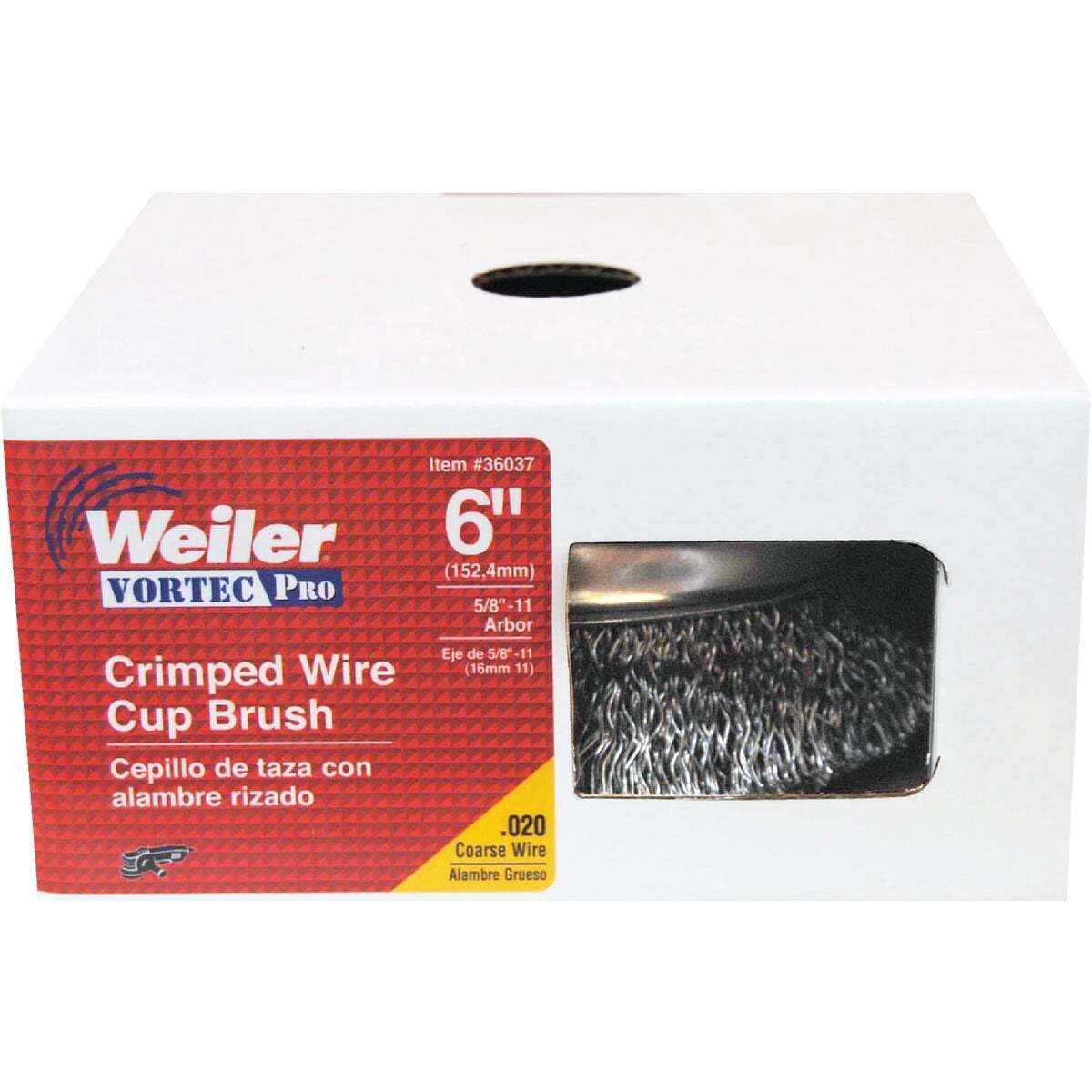 Weiler Vortex Pro cepillo de alambre para, con orificio roscado de acero al carbono, alambre ondulado, 6 ", 1