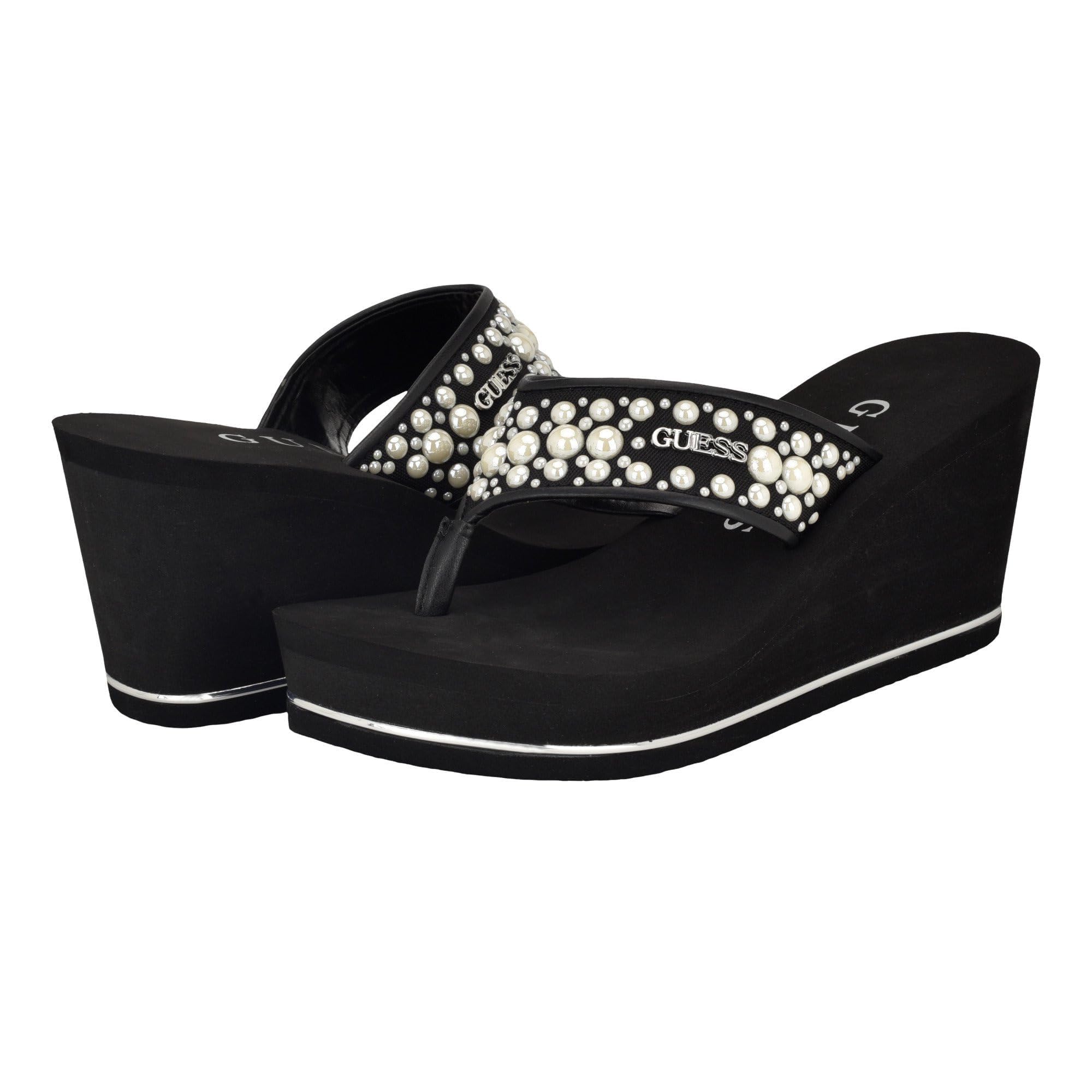 GUESS Women's Silus Wedge Sandal, Black 001, 5.5 UK