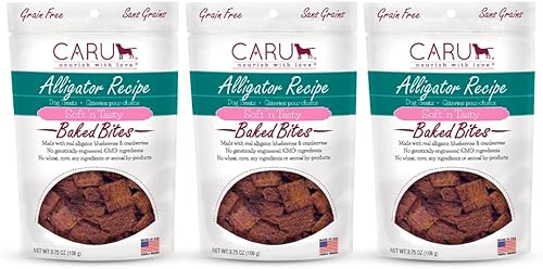 Caru - Soft n' Tasty Baked Bites - Golosinas de cocodrilo para perros - Deliciosas golosinas de entrenamiento - Bolsas de 3.75 oz - Paquete de 3