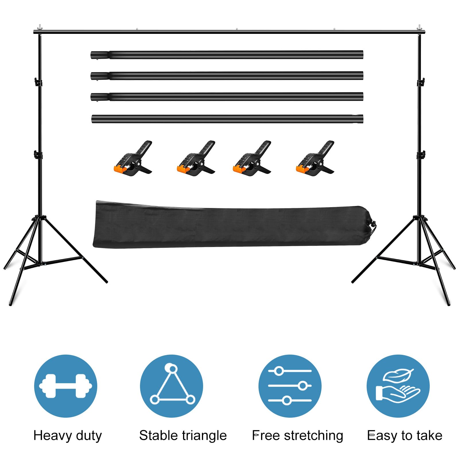 PULUZ Kit de support de toile de fond réglable avec sac de transport pour studio photo, fêtes, mariages et événements 2 x 3 m