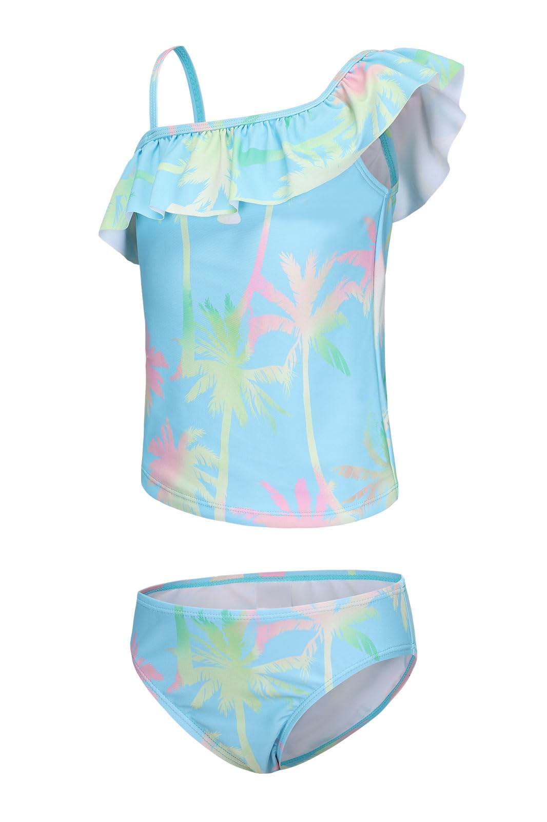 Girls Two Piece Swimsuits Hawaiian Ruffle Tankini Swimwear Bathing Suit Set