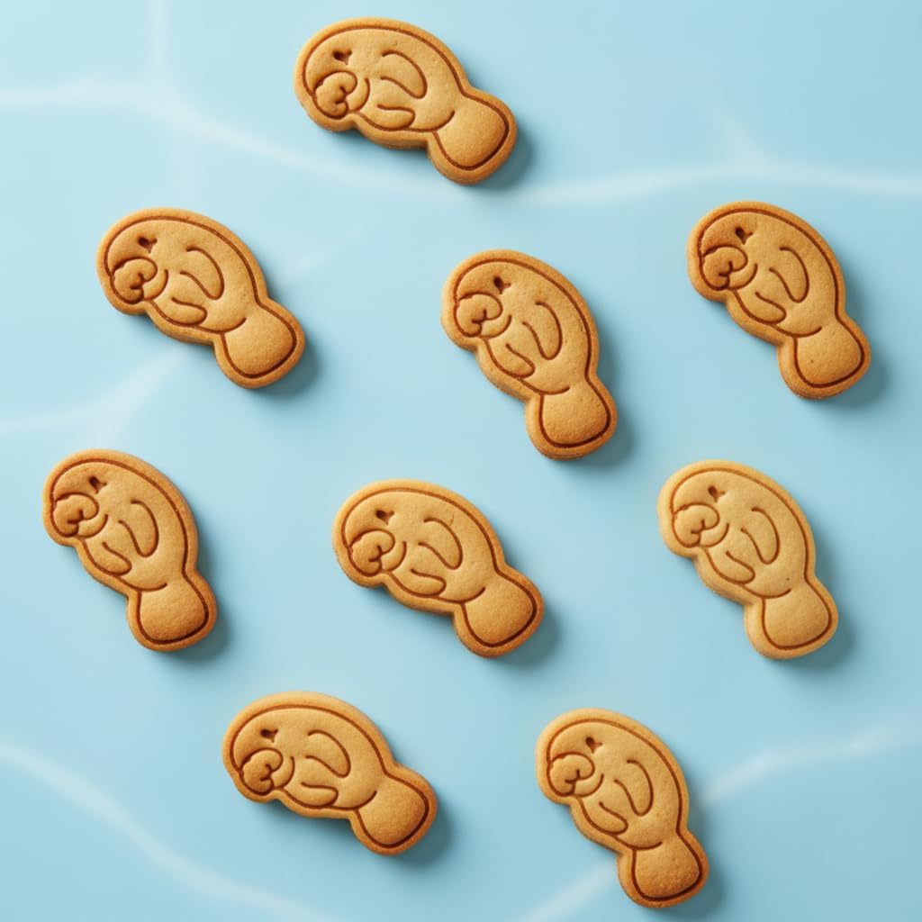 BAKERLOGY Cute Manatee Mini Cookie Cutter & Stamp Set – Sea Cow Biscuit Cutter Embosser for Ocean Animal Cookies, Beach Baking, Marine Life Cupcake Decoration Tool