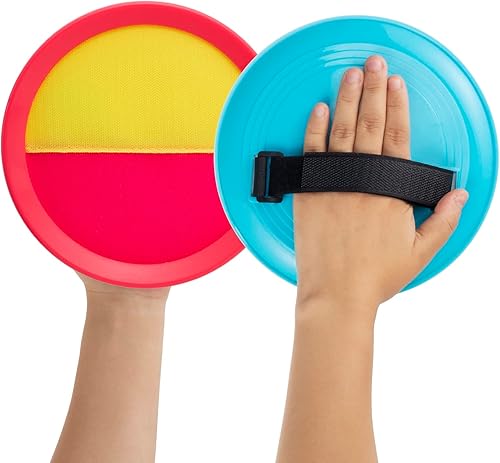 Vista 18 de Juegos al aire libre para niños: juego de pelota para lanzar y atrapar con 4 paletas, 4 bolas y 1 bolsa de almacenamiento, juegos de patio para 2