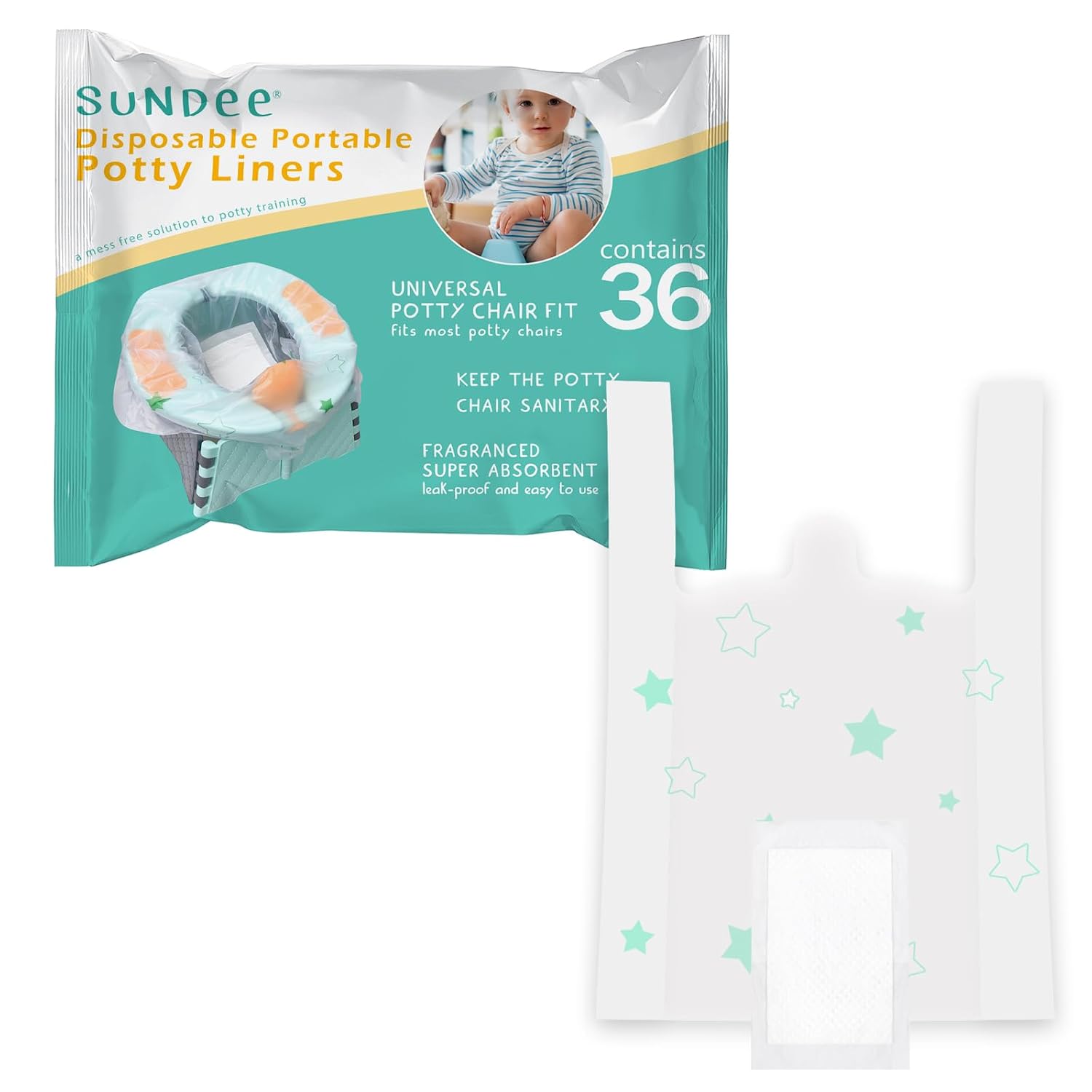 Disposable Portable Potty Liner Bags with Super Absorbent Pads - Universal Fit for Most Potty Training Chairs, Outdoors Travel Baby Toilet Liners Leak-Proof for Home & Travel - 36 Packs