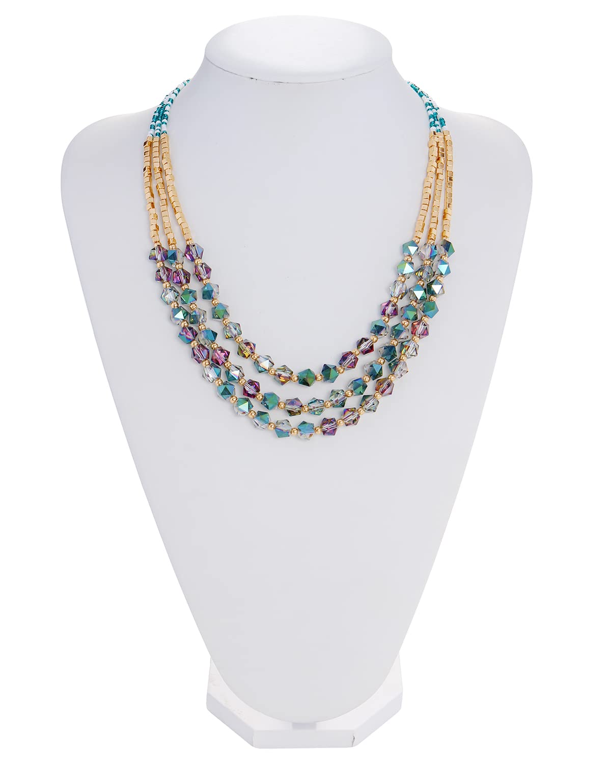 Bocar Collana da donna, 3 strati, con perline di cristallo, gioiello alla moda, regalo per lei