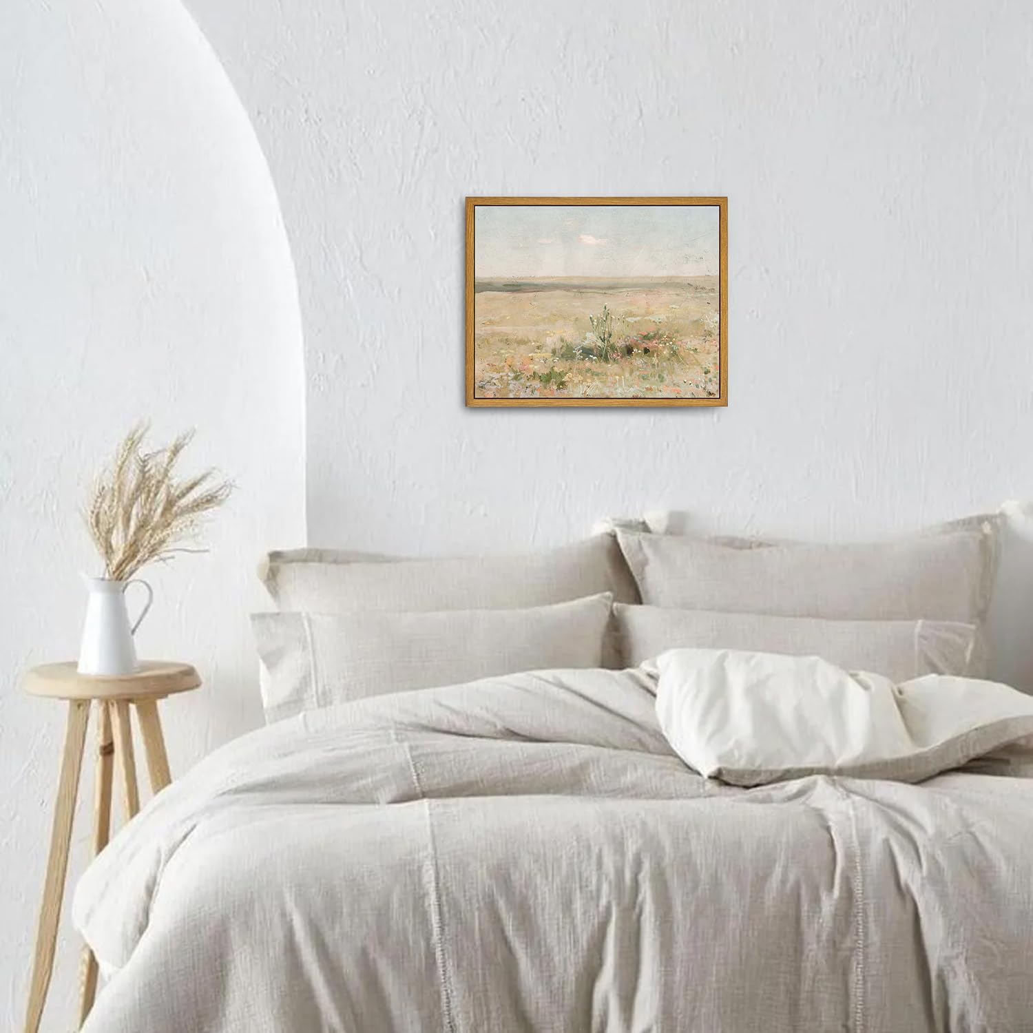 Roslynity フレーム入りキャンバスウォールアート ビンテージプリント 油彩画 草原 風景 夏 田舎 ソフトグリーン パステル レトロ 美的芸術作品 自宅 リビングルーム 浴室 保育園 壁の装飾用 (20.3 cmx25.4 cm)