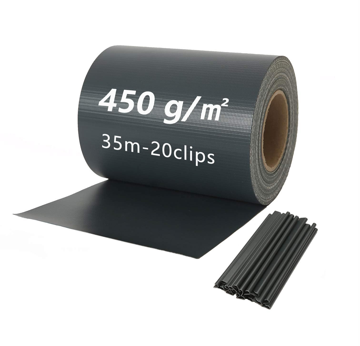 Naimorui PVC Sichtschutzfolie Sichtschutzstreifen Garten Sichtschutz Zaun Inkl. 20 x Befestigungsclips 450g/m² - Doppelstabmatten für Gartenzaun - (19cm*35m Anthrazit)