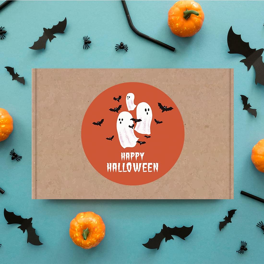 Andaz Press Happy Halloween Stickers 2 Inch Round 40 Bulk Pack Ghosts and Bats Labels for Kids Treat Bags Goodie Bags Toddler Treats Halloween Party Favors Halloween Bottle Labels Envelopes