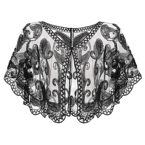 SWEETV Women's 1920s Flapper Shawl,Sequin Beaded Shawls and Wraps for Evening Dresses/Party/Wedding/Formal/Harlem night