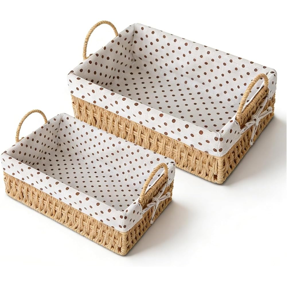 UDSKNV[KSL For Toilet Paper Baskets 2 Pack, Wicker for Storage Basket with Handles, Empty for Gifts Outdoor Picnic& Home Decor