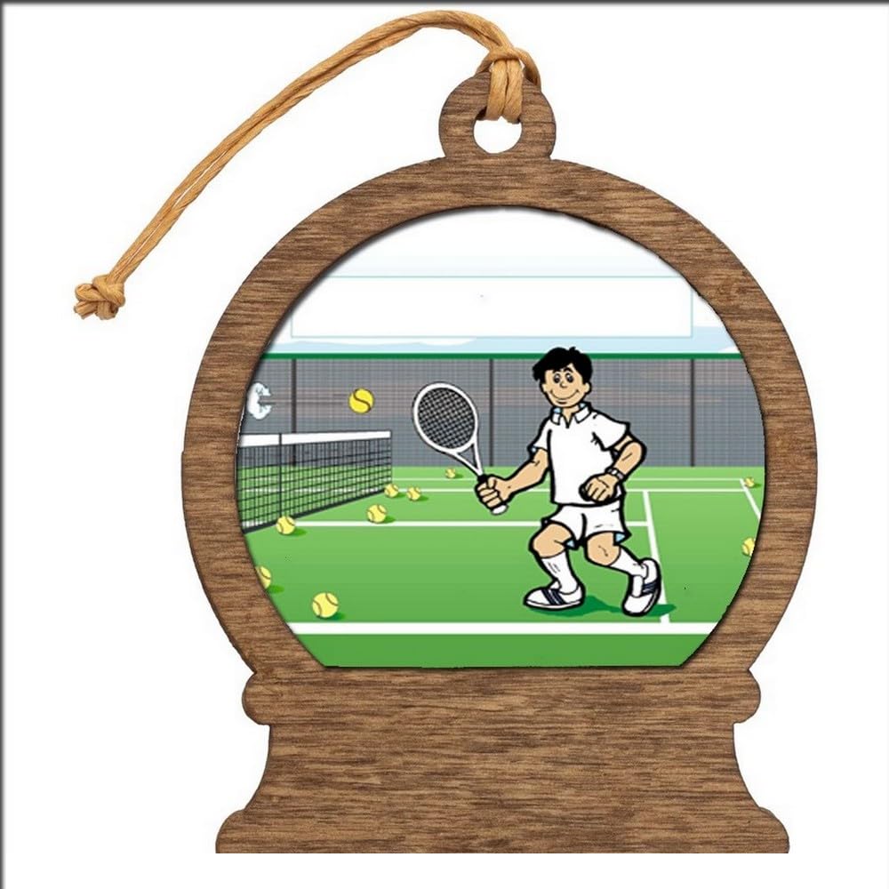 PrintedPerfection.com Personalized Tennis Player - Male Wooden Snow Globe Shaped Christmas Ornament