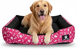 Cama Pet para Cães e Gatos, Impermeável, Médio 50x50x15cm, Para Raças Médias, Lavável com Zíper, Espuma Soft e Flocos, Fêmea, Quadrado, Estampa Animal