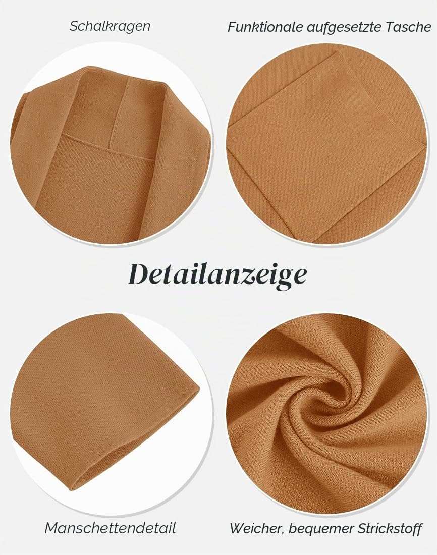 Langärmeliger Maxi-Cardigan für Damen, offene Vorderseite, übergroßer Strickpullover, lässiger Revers, warmer Mantel mit Taschen