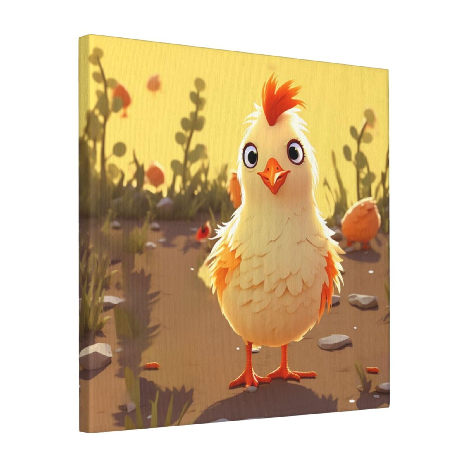 KLOPH Chicken Chick Canvas Wall Art for Living Room 16"x16" Modern Artwork Painting for Bathroom Hanging Canvas Prints Aesthetic Wallart for Bedroom Kitchen Office Wall Decor