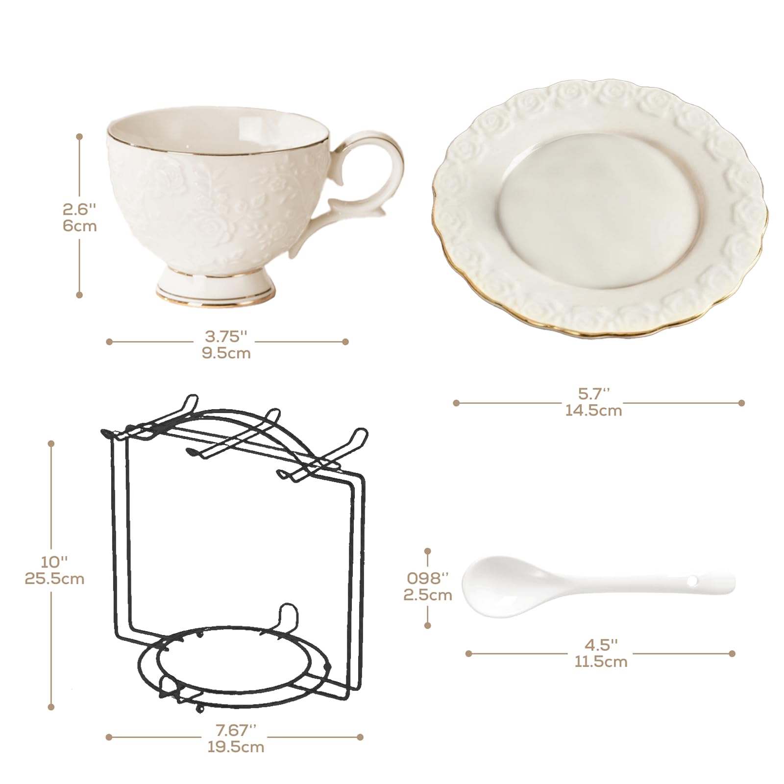 Service À Thé Vintage En Porcelaine 18 Pièces Avec Soucoupes Et Cuillères - Service À Thé Européen En Porcelaine Fine 200 Ml - Service À Café/Thé - Cadeaux Pour Femmes