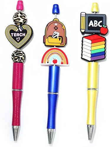 Miniatura 5 de MONSEALYT 12 cuentas de silicona con temática escolar para profesores, cuentas focales de silicona para bolígrafos, personajes, cuentas sueltas de