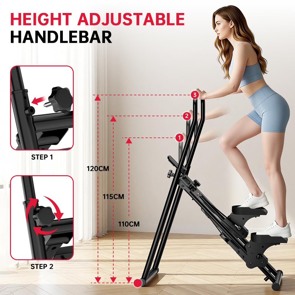 Scaletta macchina per palestra domestica, scalatore verticale pieghevole con regolazione in altezza a 3 livelli, portata 150 kg, display LCD, funzionamento silenzioso