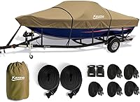 Vista 20 de Kayme Funda de lancha 1200D resistente para embarcaciones de hasta 15 pies - Impermeable, resistente a rasgaduras con correas reforzadas a prueba