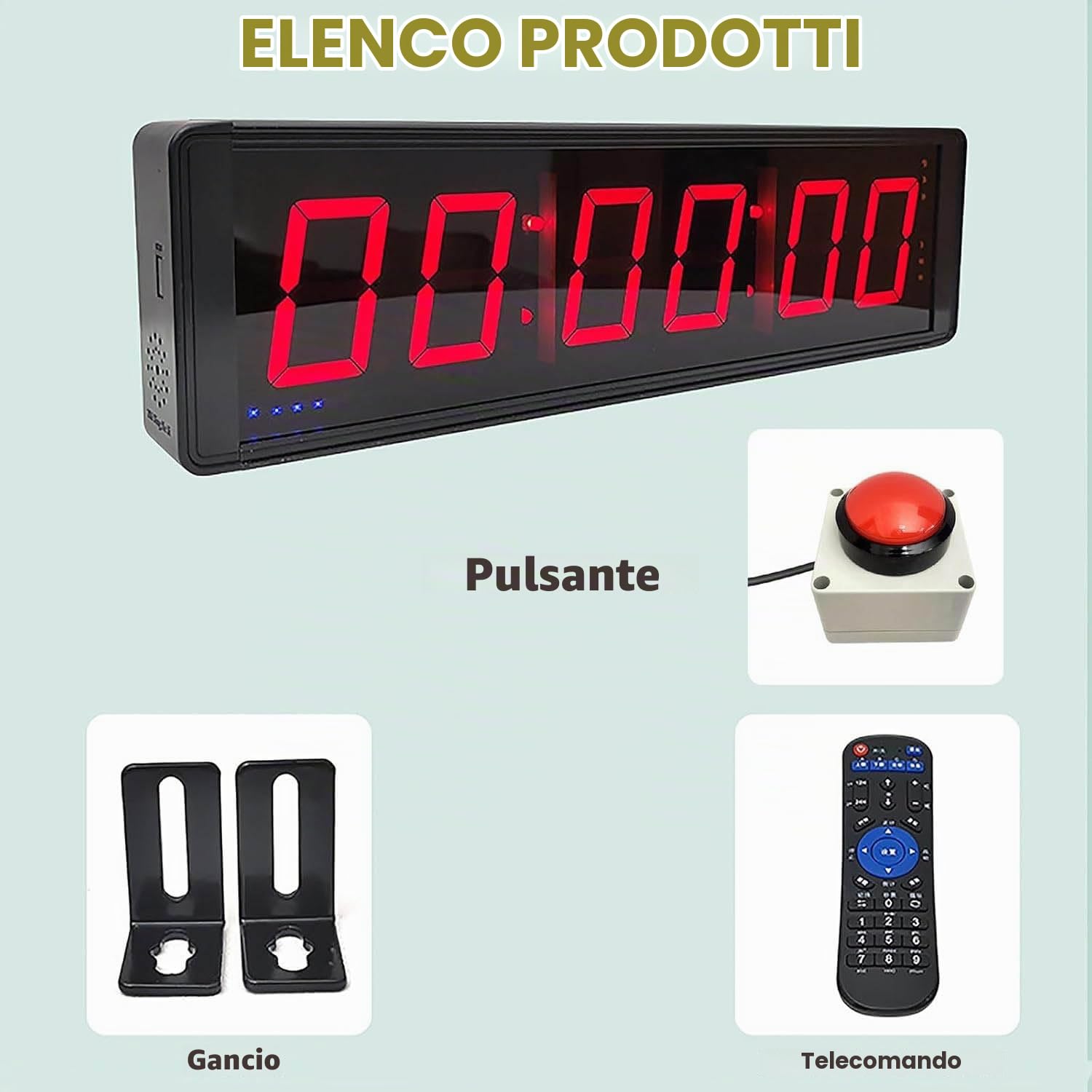 Timer da Competizione a 6 cifre con Pulsante cronometro, Timer a intervalli for Allenamento Fitness Orologio da Parete Digitale a LED, Ideale for Palestra, Gioco, Gare di velocità