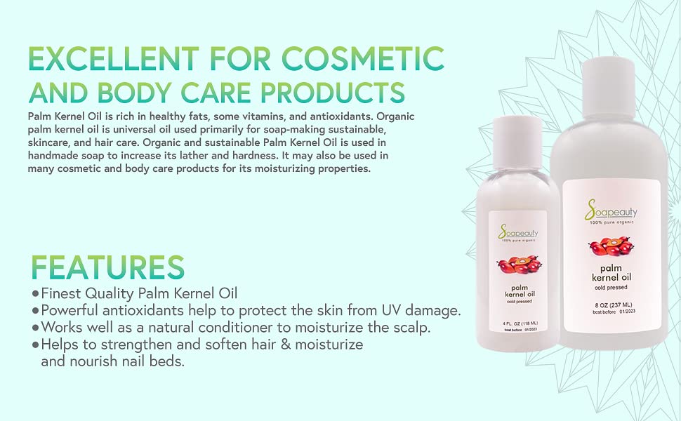 Miniatura 4 de Aceite de almendra de palma prensado en frío 100% puro natural, 4 onzas a 1 galón (7 libras1 galón)