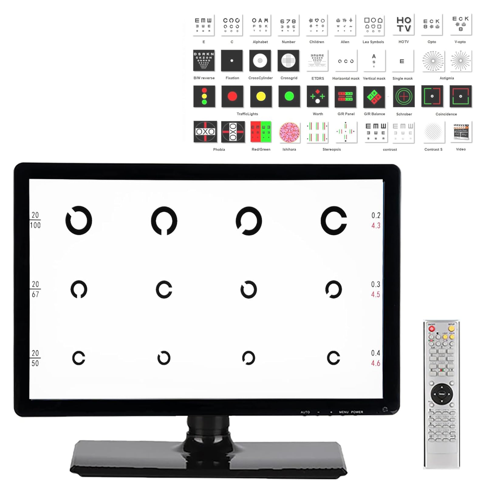 18,5/21,5 Pulgadas Panel De Tabla De Optotipos En Pantalla, Tabla De Prueba De Agudeza Visual LED, Monitor De Prueba óptico Oftalmológico LCD, para Clínicas Oftalmológicas 21.5in