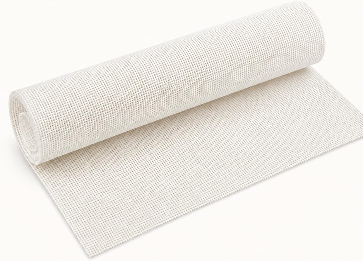 18 Mesh Needlepoint Canvas,18" x 12" Premium White Cotton Blank Embroidery Fabric, Rolled in Protective Cardboard Box with Bonus Artist Tape for Easy Stitching