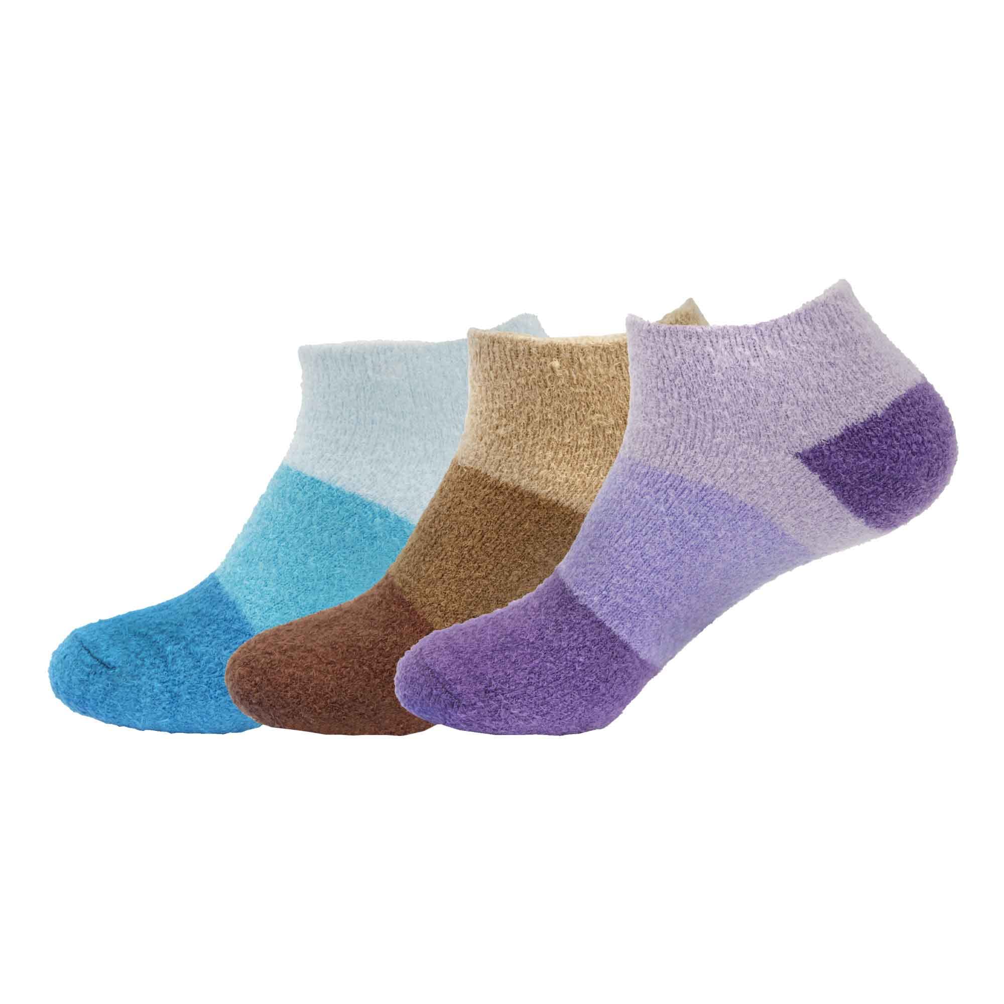 BambooMN Women's Super Soft Aloe Infused Fuzzy Nylon Spa Socks - Size 4-8 - Assortment F - 3 Pairs