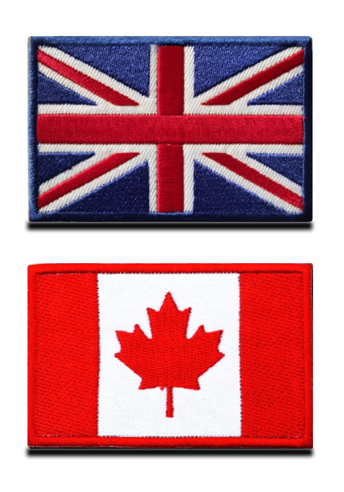 Zcketo 2 Pcs United Kingdom Great British Union UK Patch and Canada Flag Maple Leaf Hook and Loop Embroidered National Emblem Patch for Clothes Backpack Caps Tactical