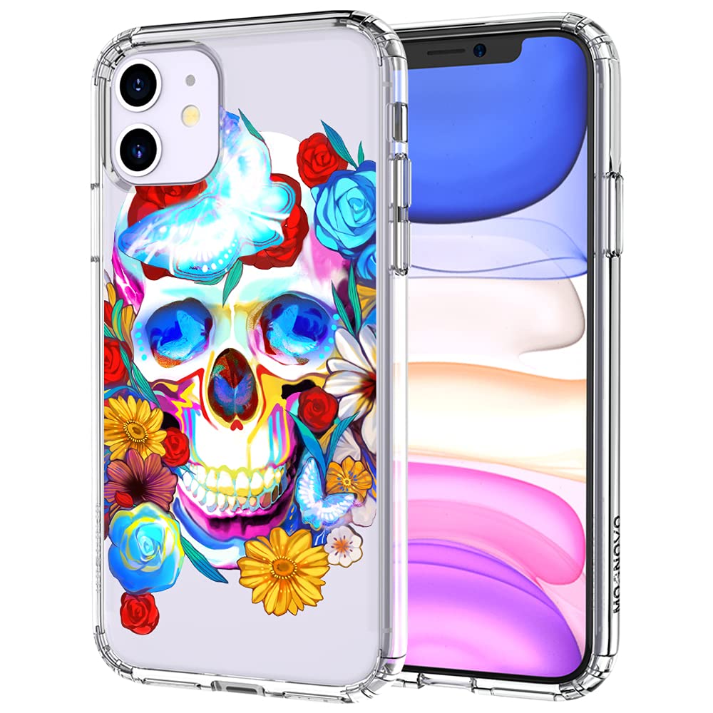 MOSNOVO Compatible with iPhone 11 Case, Flame Skull Print for Girl Women Men [ Buffertech Shockproof ] Transparent TPU Bumper Clear Phone Case Cover Designed for iPhone 11 6.1 Inch