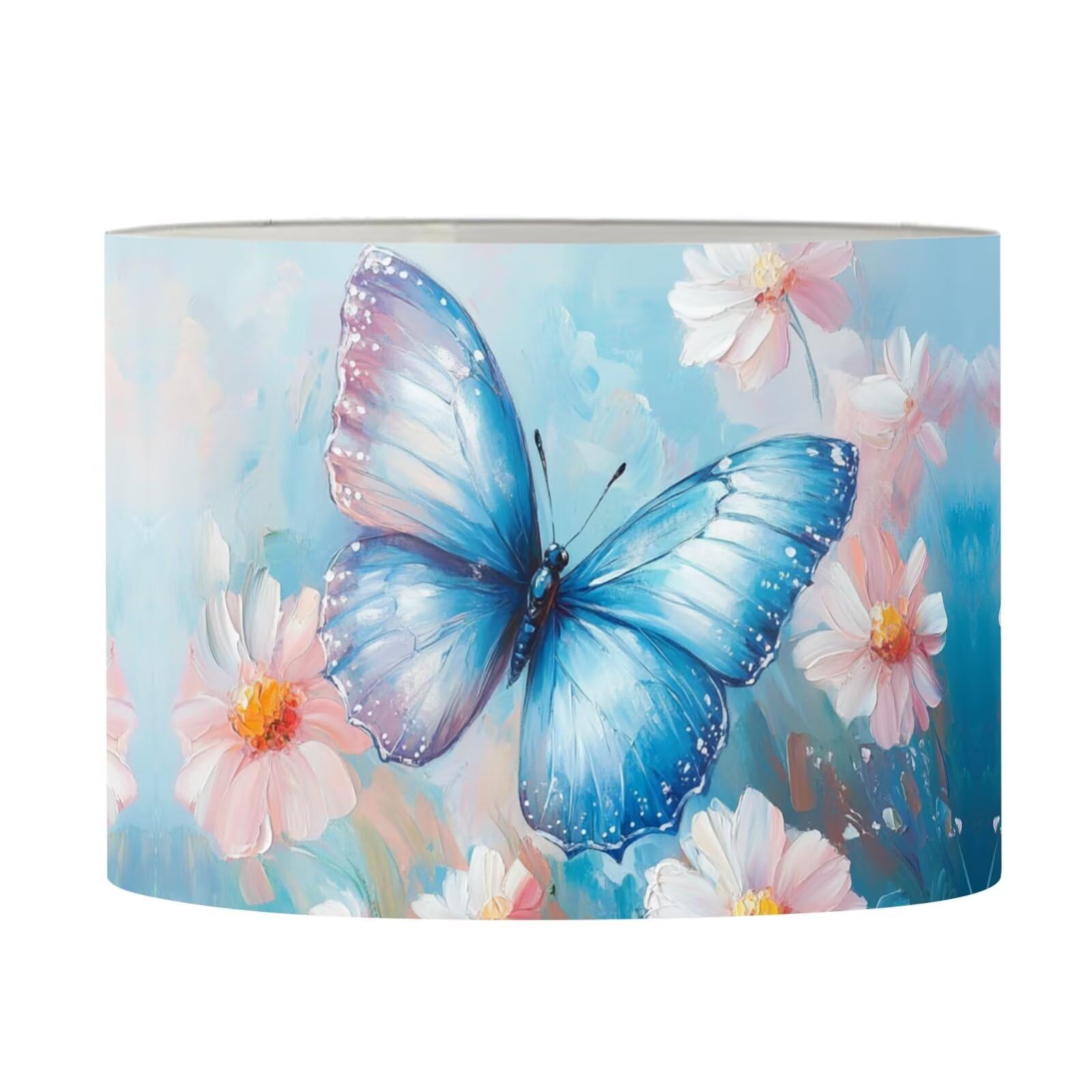 FANCOSAN Blue Butterfly Drum Lampshade for Bedroom Living Room Trendy Floral Home Decor Lamp Shade Cover Replacement S