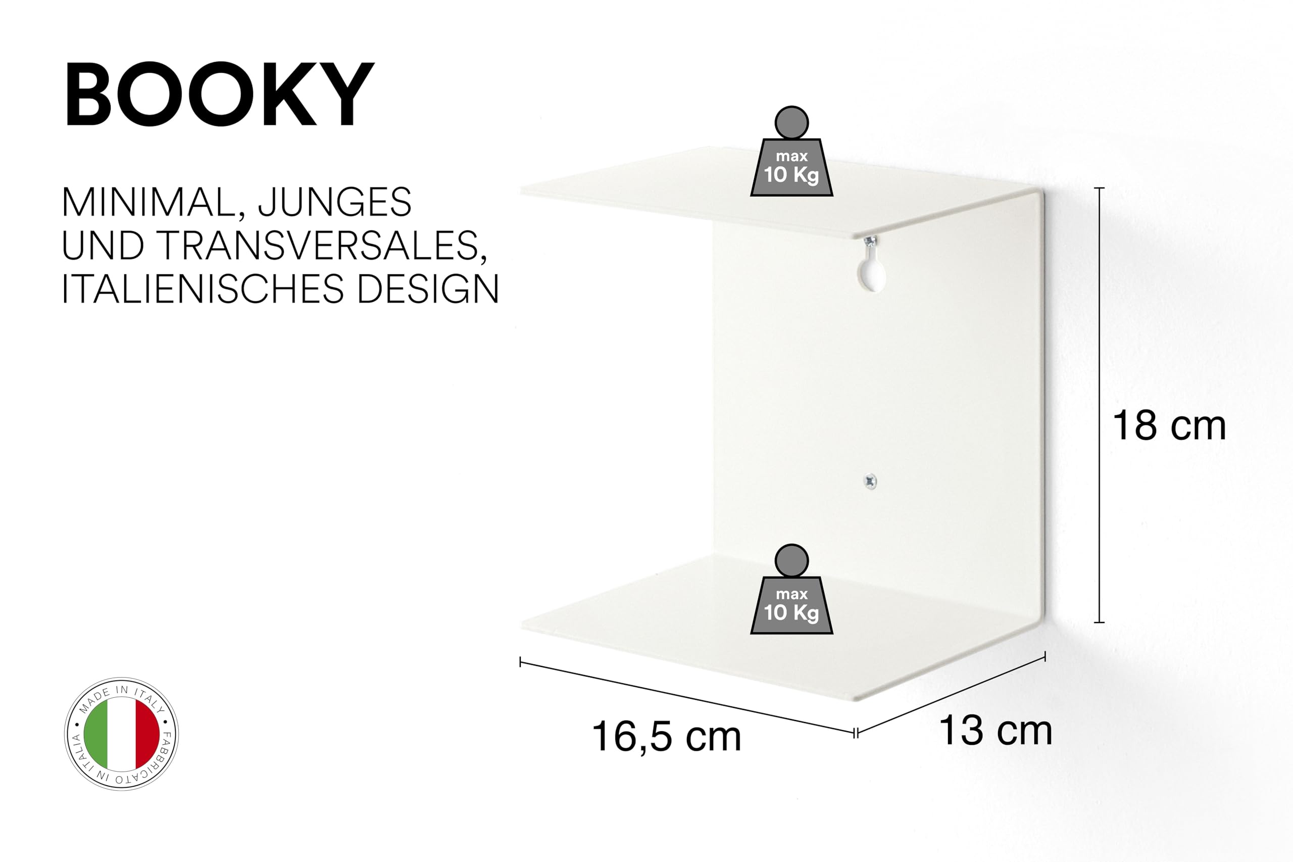 home3000 D-Segno Unsichtbares Wandregal aus Metall – Design-Wandregale, platzsparendes schwebendes Bücherregal, ausziehbare Bücherregale – Hergestellt in Italien (4, Weiß)