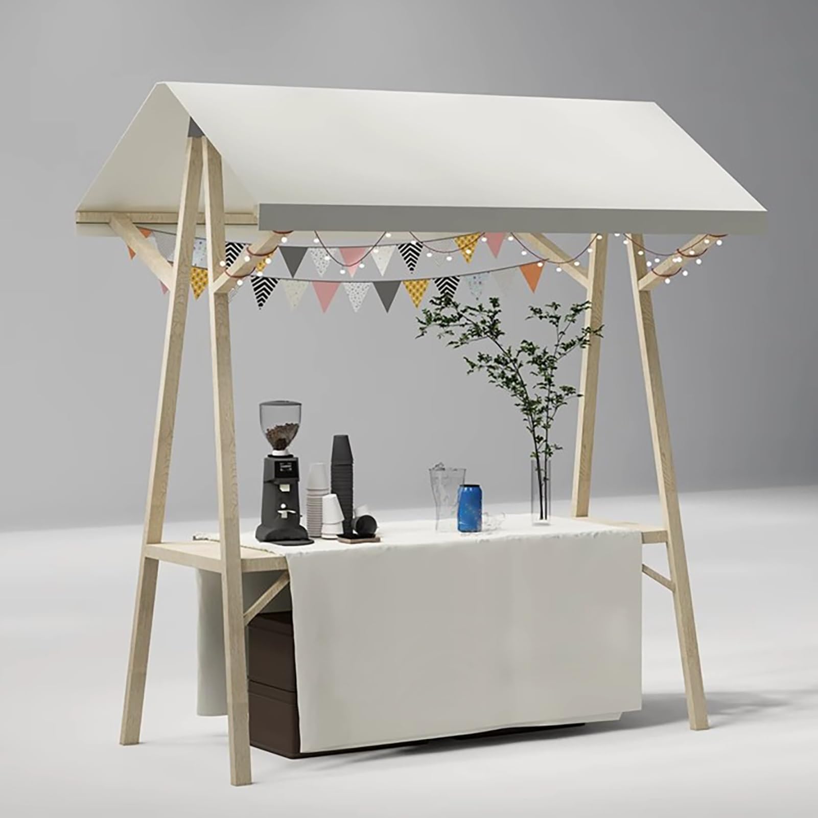 Marktstand Verkaufsstand Eiswagen aus Holz, Faltbarer Marktständer mit Dessertwagen, Tragbarer Imbissstand für Gewerbe, Partys und Den Einzelhandel(White,Width 150cm (59"))