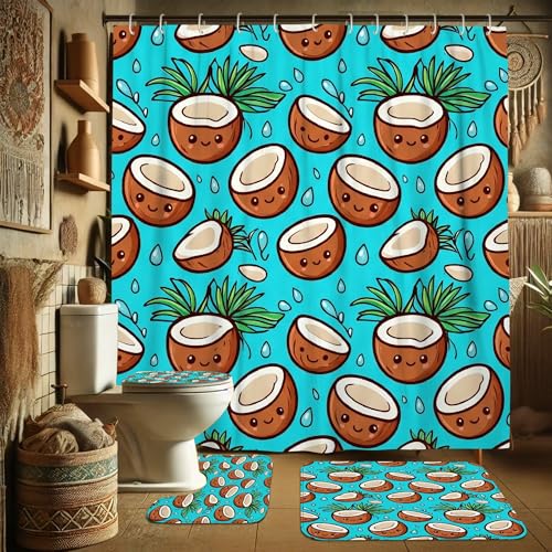 Rideau de douche en polyester imperméable avec tapis de bain - 4