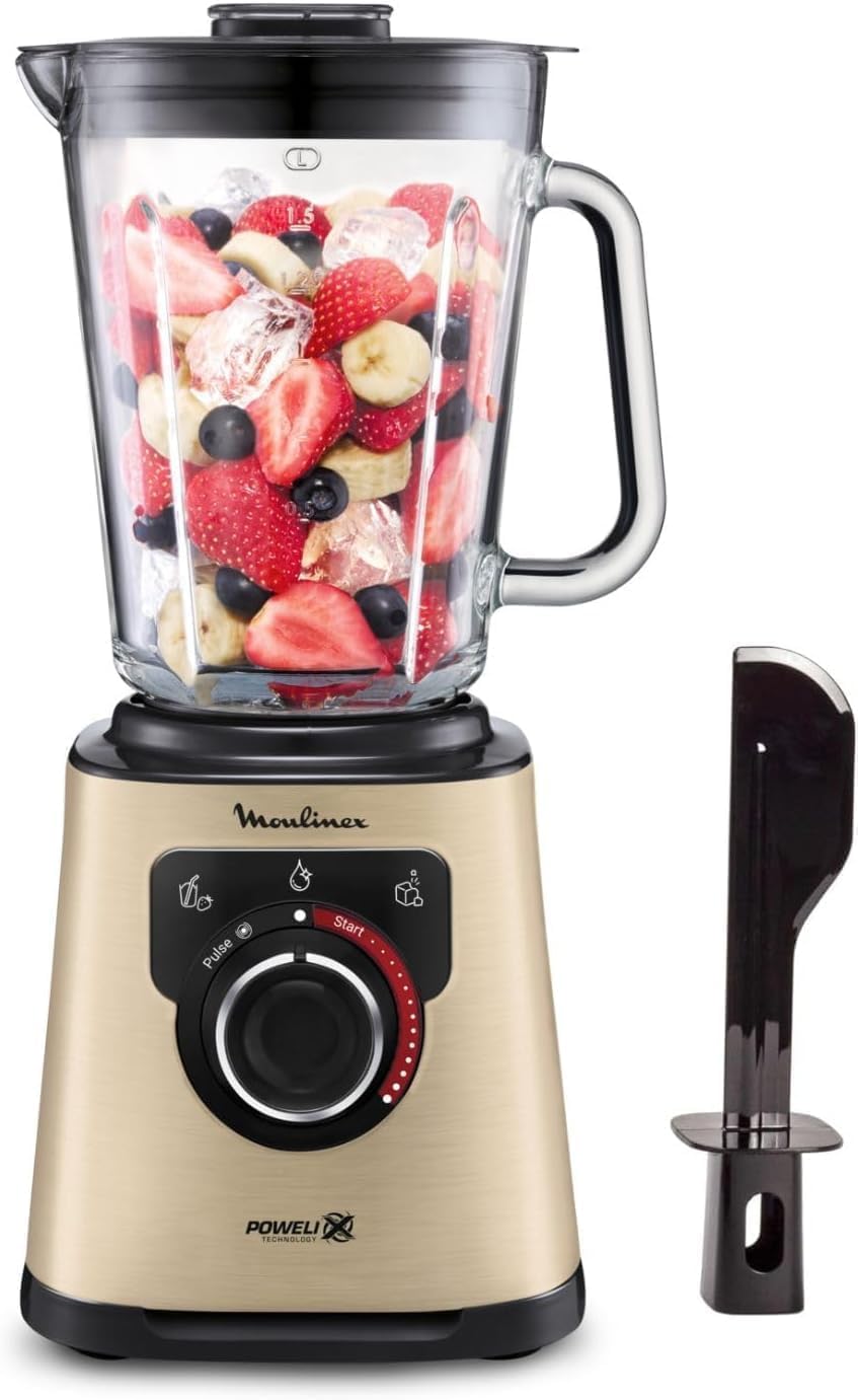 Moulinex Perfect Mix, Batidora de vaso 1200 W, Cuchillas Powelix de alta eficiencia, Capacidad 2 L, Sistema de refrigeración, Ideal para batidos, licuados y cocktails, Tritura hielo, Autoclean, LM871A