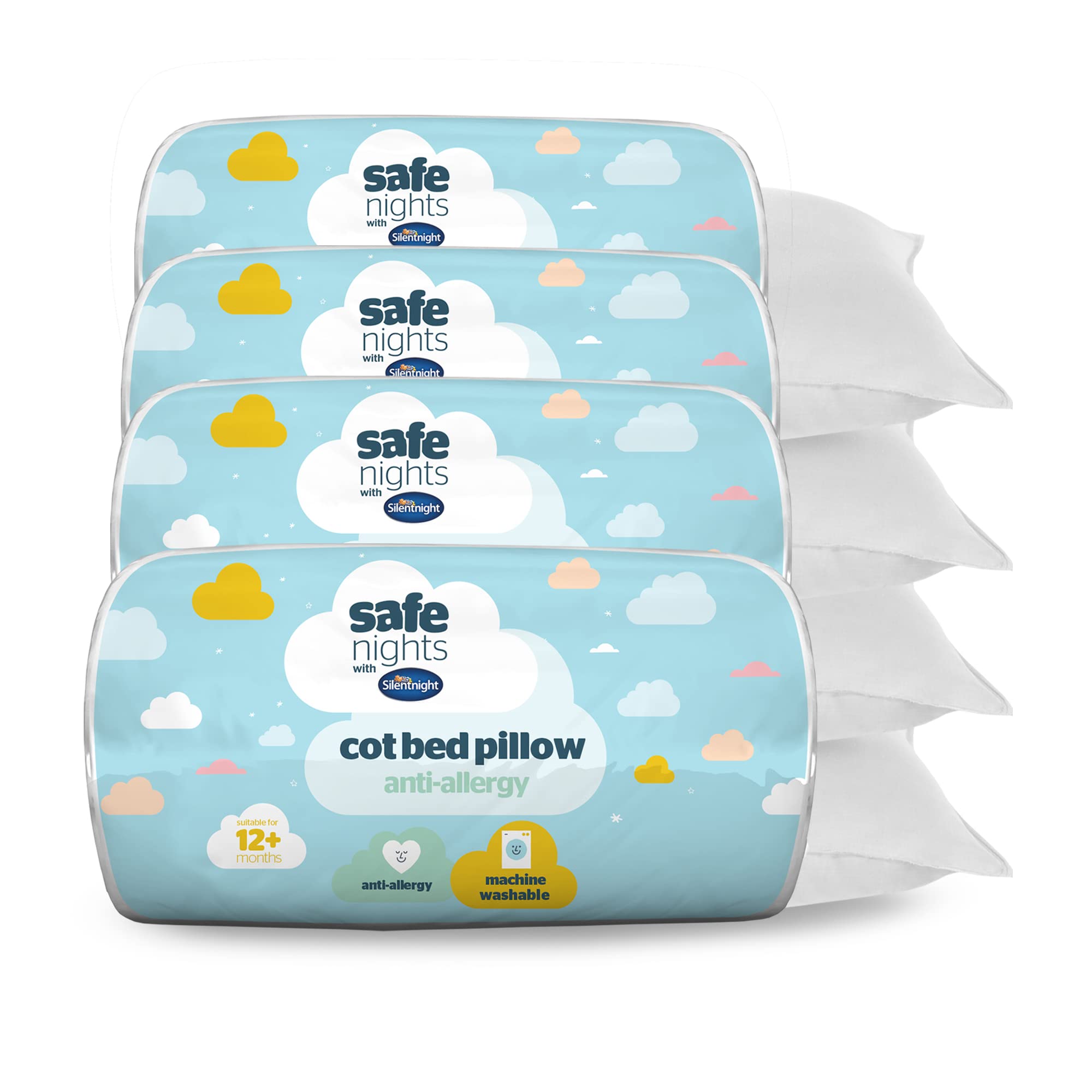 Silentnight Safe Nights Cot Bed Anti Allergy Pillow 4 Pack - Quality Luxury Soft Comfy Crib Cotbed Nursery Pillows For Baby Babies Kids Toddler Children - Hypoallergenic Machine Washable Four Pillows — image 1