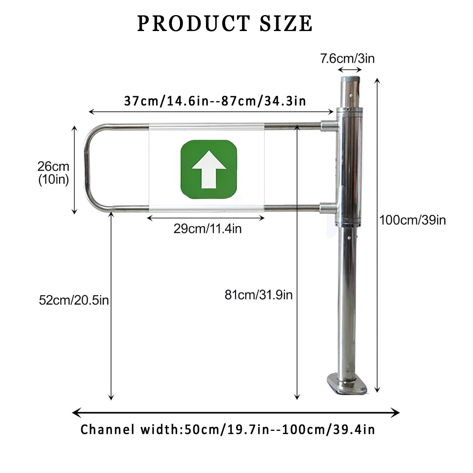 Portillon battant métallique à fermeture automatique - Ouverture manuelle à 90° pour piétons, idéal pour supermarchés, tourniquet de sécurité, entrée unidirectionnelle, 80 cm (31,5 po), fini