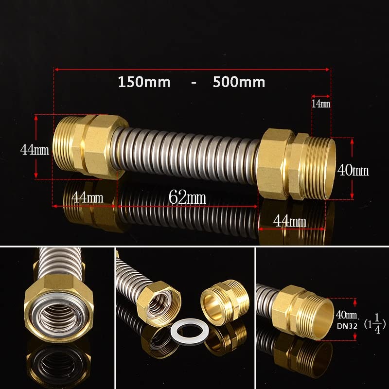 Adapter do węża ogrodowego DN35 40 50 6 BSP miedziany gwint zewnętrzny ze stali nierdzewnej 304 miech wentylator cewka centralna klimatyzacja wąż wlotowy wody (kolor: DN32 l 1-1l4, długość: 400 mm)