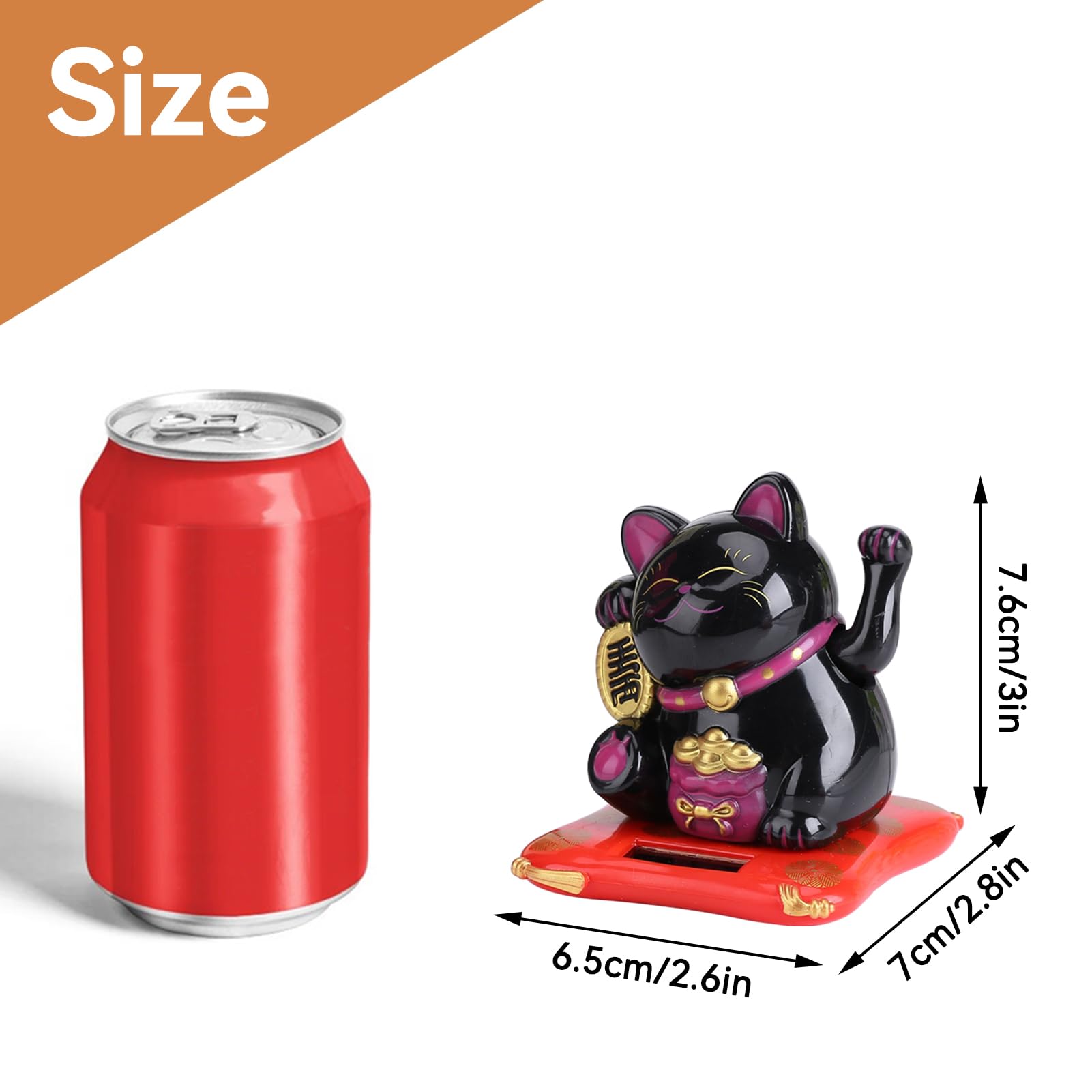 Lucky Cat, Mini Maneki Neko Japanese Cat Statue with Waving Arm Solar Powered for Home Car Dashboard Decor(Black) - Image 4