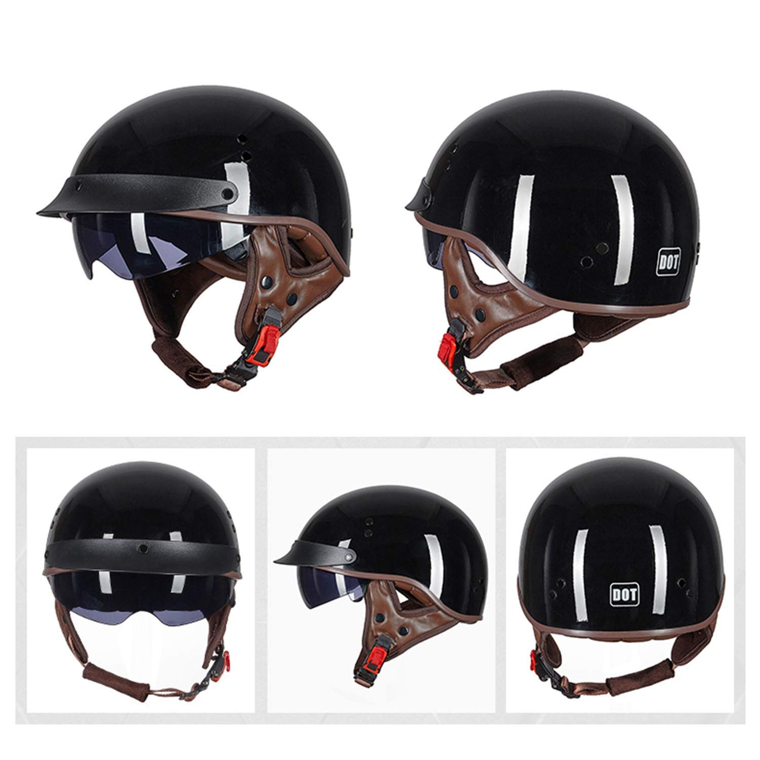Mezzo Casco Moto Casco per Moto Casco Aperto con Occhiali Certificato ECE Cruiser Chopper Moto Mofa Locomotiva personalità Scoop Casco Equilibrio Sicurezza Sportiva K,L