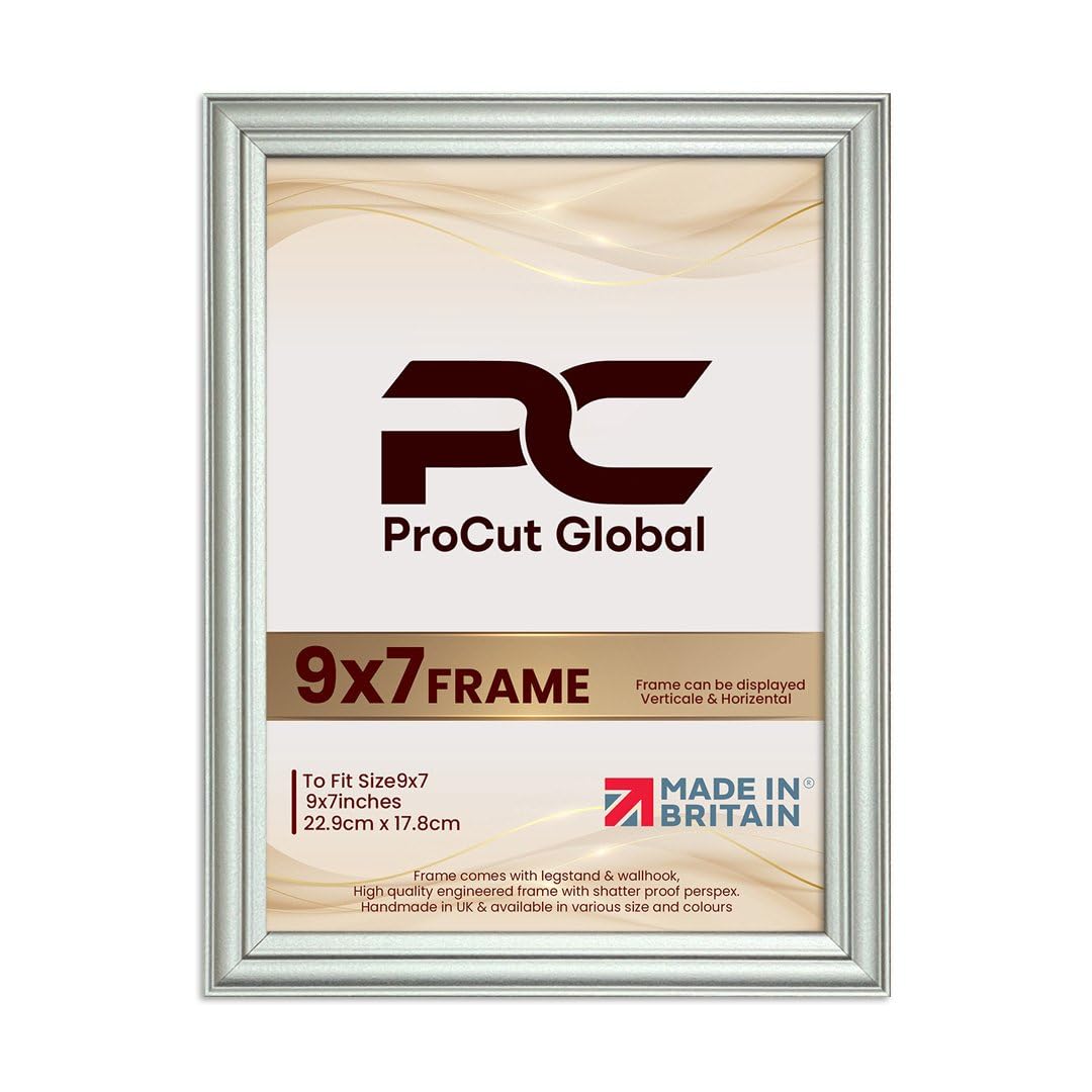 Procut Global 9X7 Silver Picture Frames - Classic Wooden Photo Frame with Shatterproof Perspex for Wall or Tabletop - Perfect for Posters, Certificates & Prints - Sizes & Colors Available — image 1
