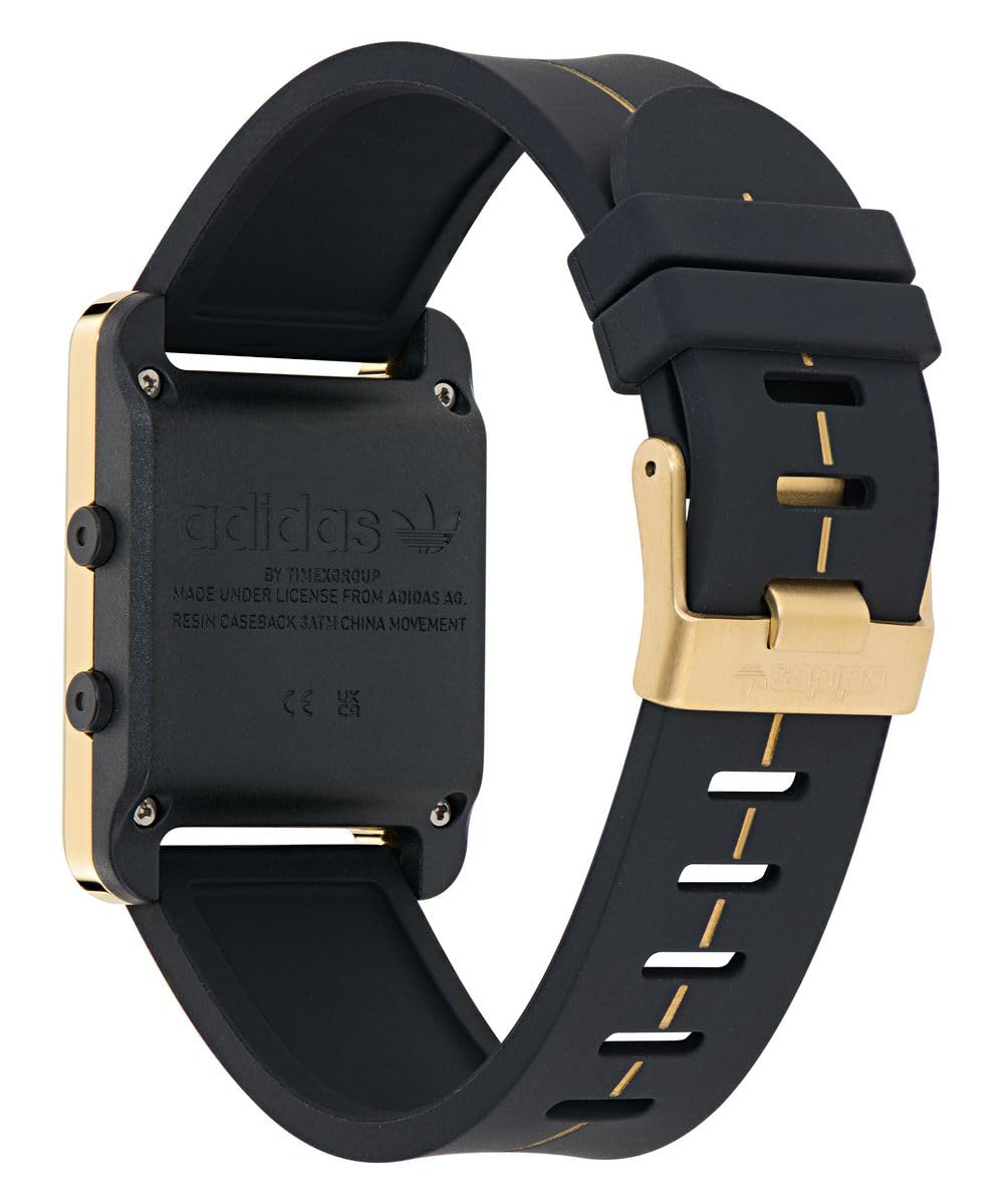 adidas Retro POP Three Unisex Digital Armbanduhr, Quarz, Edelstahl, 31 mm, Silikonarmband, Schwarz, 3 bar, Digital LED-Display, AOST25534
