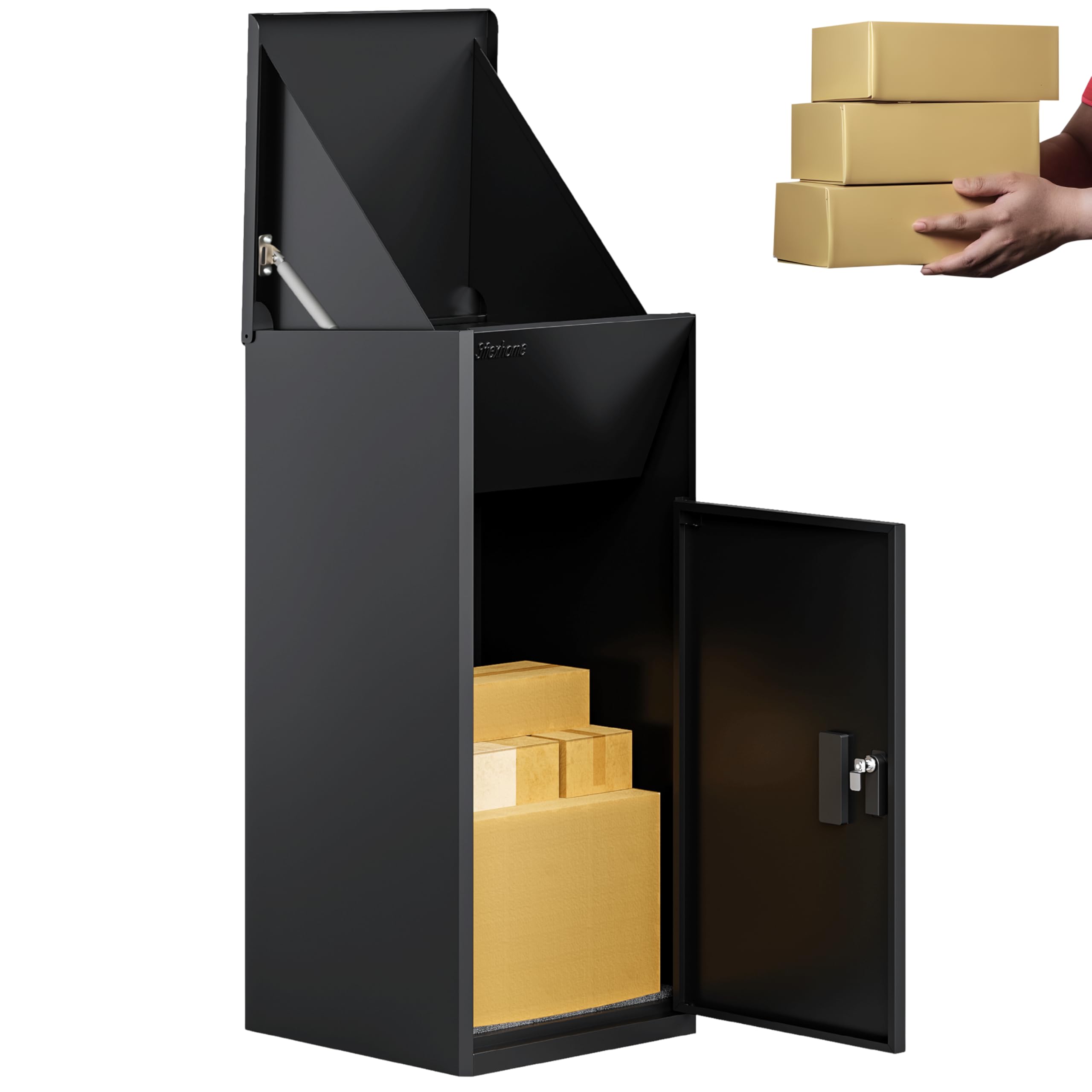 3FlexHome Caladrius Extra Large Parcel Box with Combination Lock, Delivery Box with Secure Front Access, Durable, Lockable Weatherproof Outdoor Parcel Drop Box For Multiple Packages (BLACK)